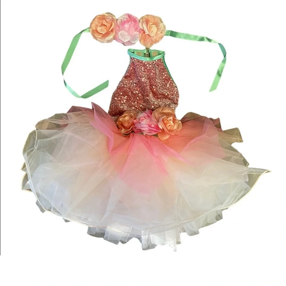 {Weissman} Floral tutu ballet costume dress with floral ribbon headband